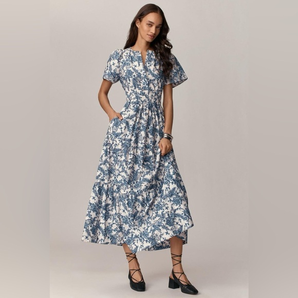 Anthropologie- Sumerset navy/ivory tiered maxi dress - Picture 3 of 11